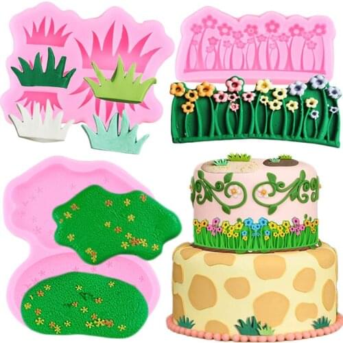 Lawn Grass Flower Cake Border Silicone Mold Cupcake Topper Fondant Moulds DIY Baby Party Cake Decorating Tools Chocolate Molds