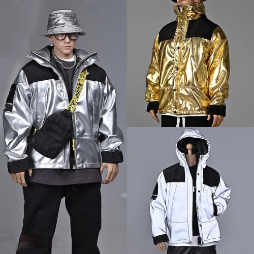 1/6 Scale Fashion Male Jacket Tooling Metallic Silver Coat Loose Sports Top Fit 12'' Male PH Action Figure Body Toy