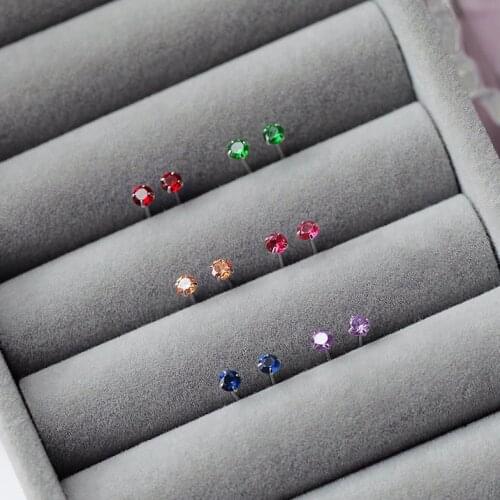 Minimalist Female Small Rainbow Earrings Real 925 Sterling Silver Stud Earrings For Women Red Green Stone Wedding Earrings
