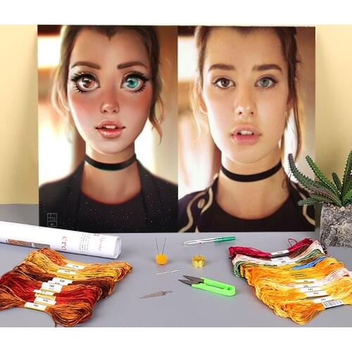 Cartoon Girl Woman Printed 11CT Cross-Stitch Full Kit DIY Embroidery DMC Threads Craft Sewing Knitting Handiwork Promotions