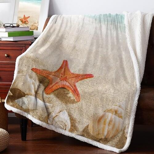 Ocean Beach Starfish Shell Throw Blanket Soft Fleece Blankets Winter Blanket Portable Picnic Blankets Bedclothes