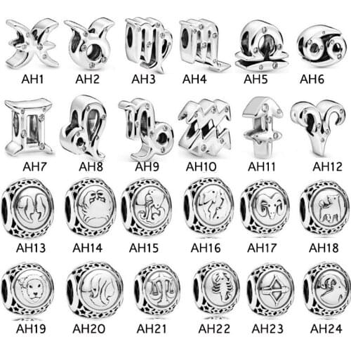 Genuine 925 Sterling Silver 12 Constellation Zodiac Beads Fit Original 3mm Bracelet Charms Jewelry