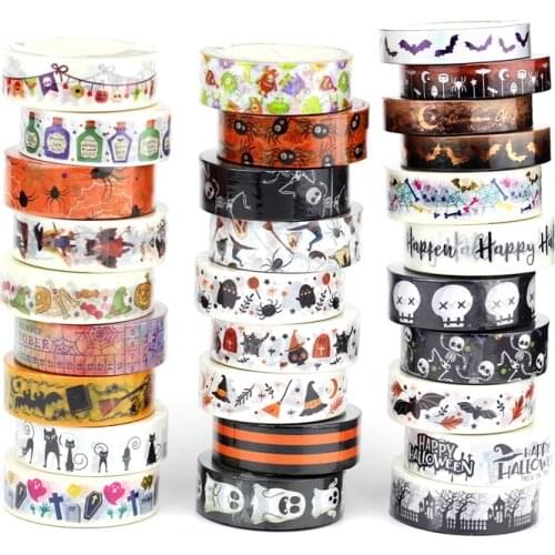 NEW 1PC 10M Decorative Skull Skeleton Black Cat Pumpkin Bat Spider Halloween Washi Tape Set Planner Masking Tape Cute Stationery