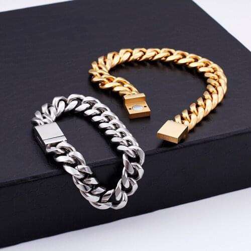 New Stainless Steel 12mm Curb Chain Women Mens Fashion Bracelet 9'' Punk jewelry