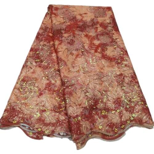 New Design African Lace Fabric Wholesale French Lace Fabric High Quality Nigerian Tulle Sequins Lace Fabric QX-140