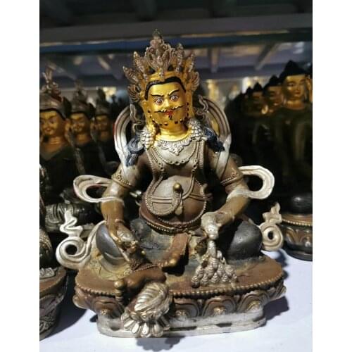 WHOLESALE BUDDHIST SUPPLIE TIBET TEMPLE BUDDHISM HOME FAMILY GOD OF WEALTH YELLOW JAMBHALA CAI SHEN SILVERING BUDDHA STATUE