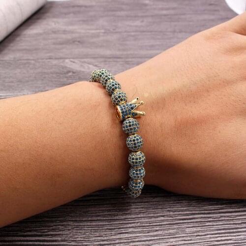 Wholesale Fashion Men Bracelet Jewelry Braiding Macrame CZ Copper Beads Crown Bracelets for Women Pulseira Masculina Bileklik