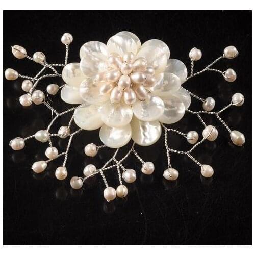 Wholesale Handwork Pearl Jewellery,Wedding Birthday Party Women Gift Brooch,White Shell Pearl Flower Pin Brooch Pendant FN9441