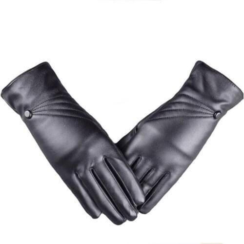 High Quality Leather Female Fashion Winter Plus Velvet Warm Black Glove Women Driving Touch Phone Screen Glove Mittens Cashmere