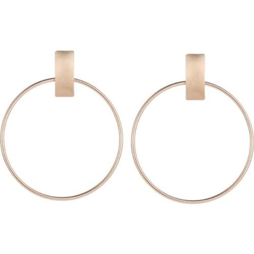 Simple Big Hoop Geometric Metallic Drop Earrings Women Golden Silver Plated Dangle Earrings