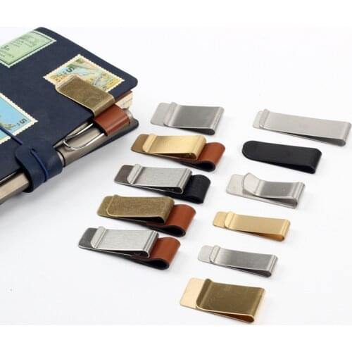 Retro Metal Leather Pen Holder Brass Stainless Steel Pencil Clip Vintage Diary Notebook Pen Holder Spiral Loose Leaf Memo Clip