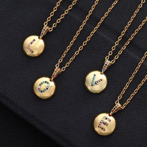 SONYA 26 Small English Letters Necklaces Women Stainless Steel Chain Gold Color Initial Pendant Multicolor CZ Letter Jewelry