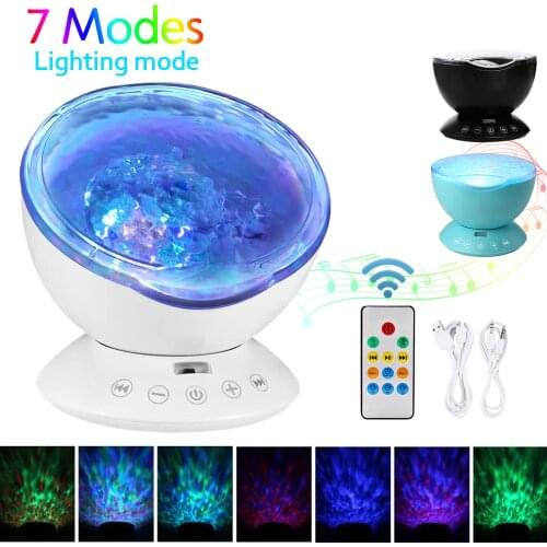 Ocean Wave Projector LED Night Light Lamp with USB Remote Control 7 Modes Colorful TF Cards Music Player Speaker Home Decor