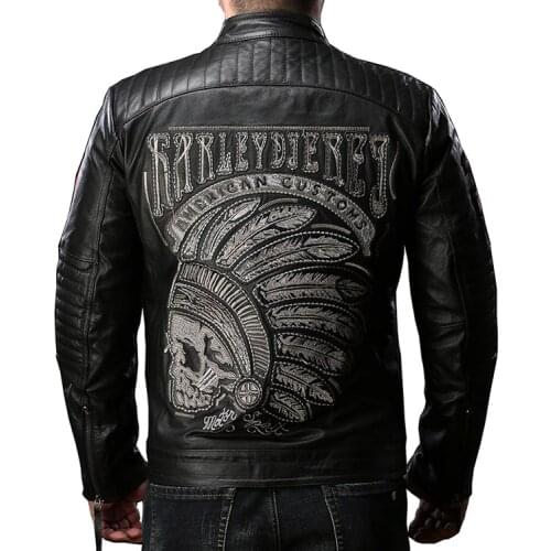 Spring and Autumn Indian Three-Dimensional Embroidery Genuine Leather Clothes Mens Motorcycle First Layer Cowhide Leather Jacket