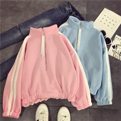 Hoodies Womens Zipper Loose Plus Velvet Thicker Women Sweatshirt Lovely Korean Style Casual Cute Students Pullover Female Hoodie