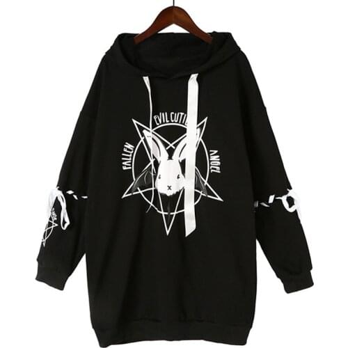 Merry Pretty 2020 Harajuku Cute Lolita Women Sweatshirt Rabbit Pentacle Print Lace Up Hoodies Loose Tracksuit Pullovers Female