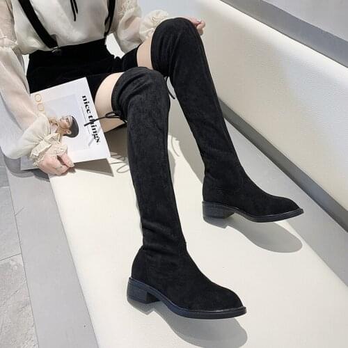 2022 new wedge Over-the-Knee women boots quality soft suede platform boots winter velvet warm Round Toe Lace-Up thigh high boots