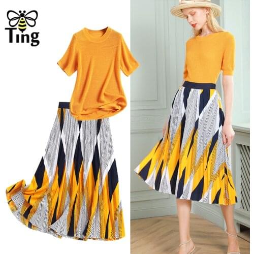 Tingfly Women Fashion 2 Pieces Midi Dress Set Knitting Pullovers & High Waist Skirt Sets Summer Street Casual Wear Outfits Zaful