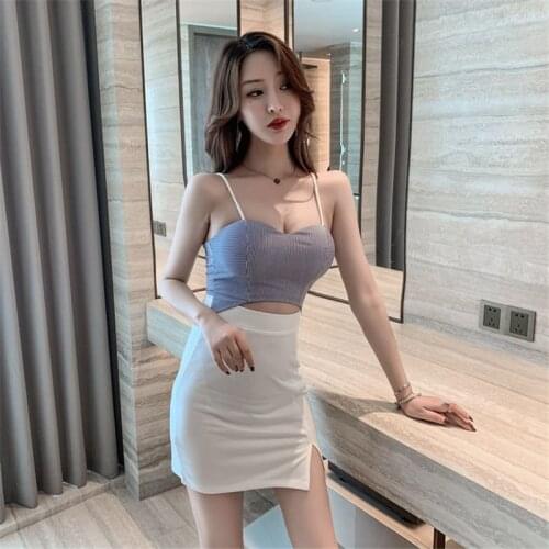 Real shot womens fashion temperament low-cut tight skinny bag hip dress 2020 suspenders night party sexy party dress