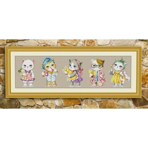 Gold Collection Lovely Counted Cross Stitch Kit Good Night Kitty Kitties Five Kitten Cat Cats SO