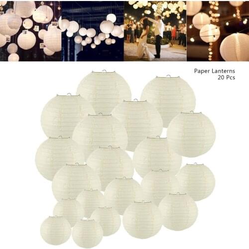 20pcs White Paper Lanterns Traditional Round Lampshade Lanterns Fun Crafts For DIY Painting Decorating Festival Hanging Lantern