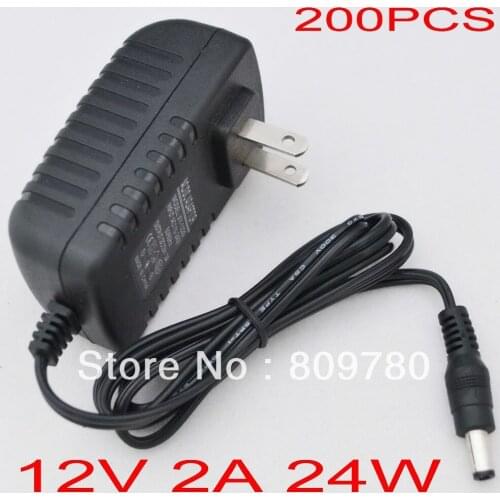 200PCS High quality 12V 2A AC 100V-240V Converter Switching power adapter DC 2000mA Supply US Plug DC 5.5mm x 2.1mm-2.5mm