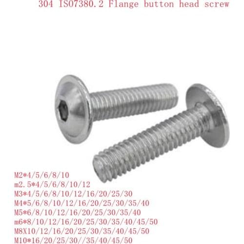 10-50pcs M3 M4 M5 M6 304 Stainless Steel Half Round Button Flange Head With Washer Inner Hex Socket Allen Screws Bolt