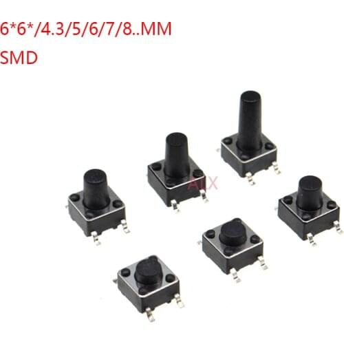 50PCS SMT 6*6 6X6X4.3/5/6/7/8/9MM 6x6x4.3MM 6x6x5MM 6x6x6MM 6x6x7MM 6x6x8MM 4PIN smd tact switch Micro push button switch