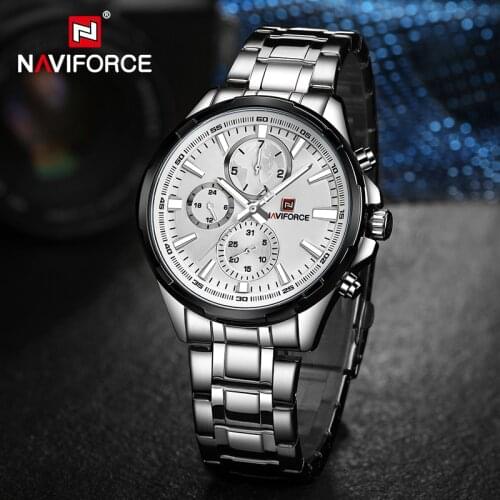 Casual Fashion NAVIFORCE Mens Quartz Watches with 24 Hours Week Display Stainless Steel Waterproof Watch Male Relogio Masculino