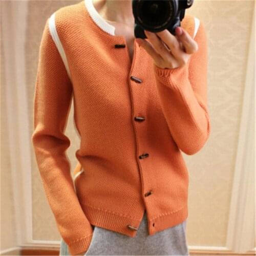 Pure cashmere thick knit women fashion solid Oneck loose single breasted cardigan sweater S-2XL retail wholesale