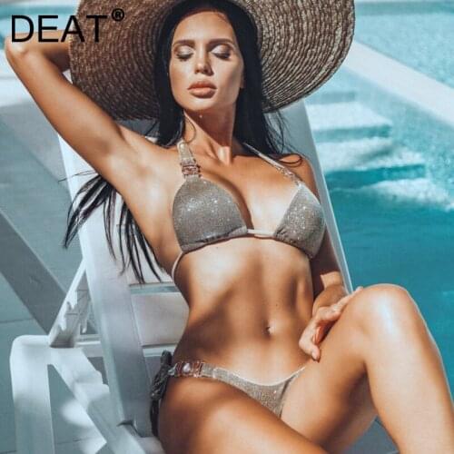 DEAT Women Sexy Beach Vacation With Rhinestone Straps Bikini New Two Piece Set Fashion Spring Summer 2021 11D1181
