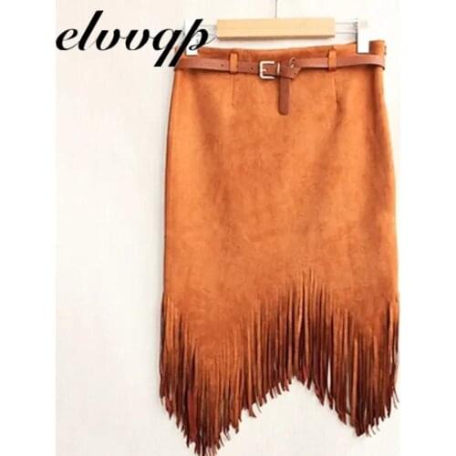 Elvvqp Suede Pencil Skirts