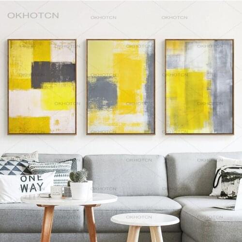 Art Print Poster Picture Abstract Paint Yellow Gray And White Simple Color Canvas Painting Wall Painting Bedroom Home Decor