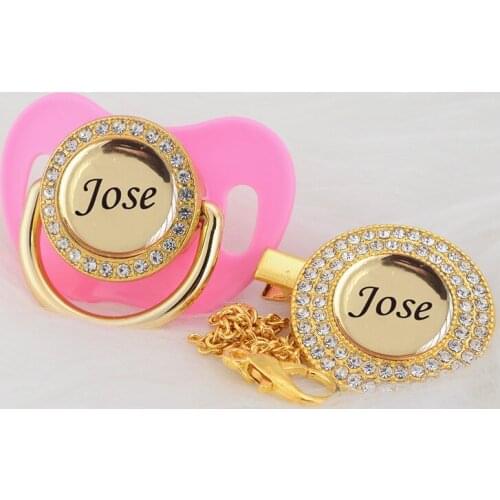 MIYOCAR Personalized any name can make pink bling pacifier and pacifier clip BPA free dummy bling unique design P3