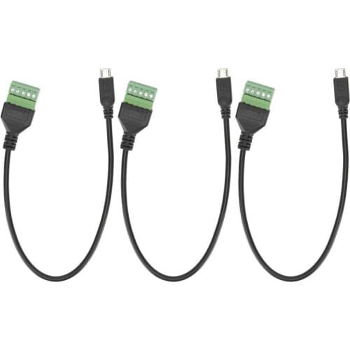 Cable 3pcs Micro USB 5 Pin Male to 5 Pin Screw with Shield Solderless Terminal Plug Adapter Cable