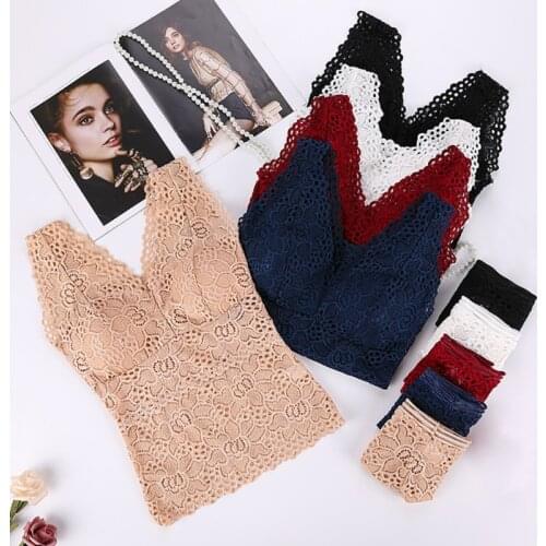 Sexy 2 PCS Women Lace Sexy Lingerie Bras Sets Ladies Wide Straps Lace Flower Bras Hollow Brief Suits Long Style Seamless Bras