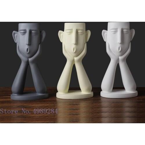 Creative Resin Head Vase Cartoon Abstract Character Holding Face Flower Vase Human Face Flower Arrangement Home Decoration