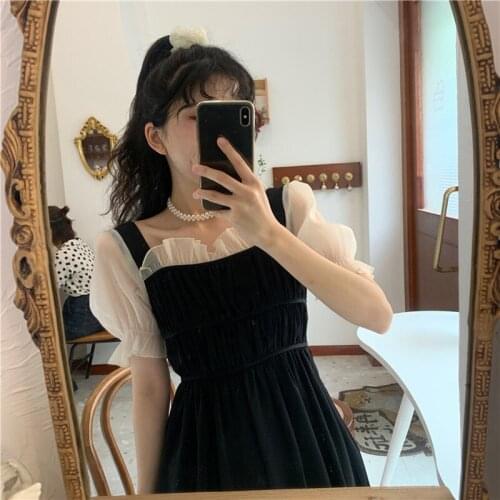 Fashion women black MIDI skirt gothic punk style sling bandage skirt retro Ruffle long loose Cosplay clothing dresses for women