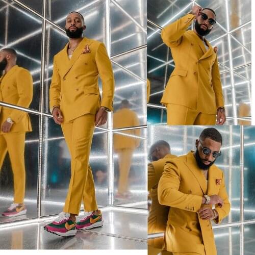 Plus Size Men Suits Wear Wedding Blazer Tuxedos Gold Clothes for Groom Prom Pants Coat Jacket 2 Pieces