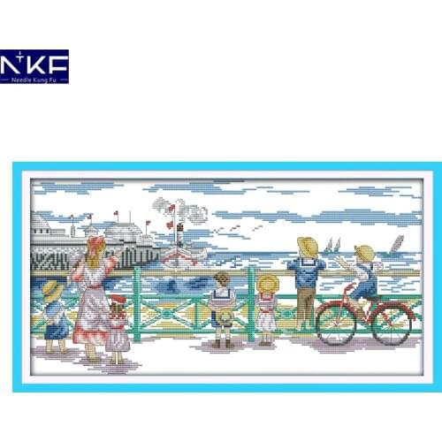 NKF Seeing the sea figure style needlepoint embroidery kits counted cross stitch sets for home decoration
