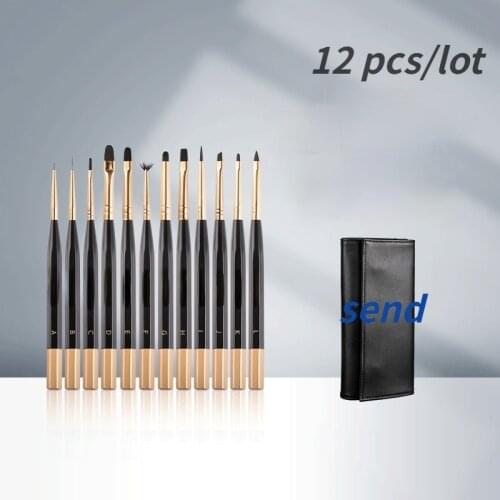 12 Pcs/lot Nail Brush Tools Set Phototherapy Gradient Painted Carved Gilded Pen Japanese Craftsmanship Give Leather Pencil Case
