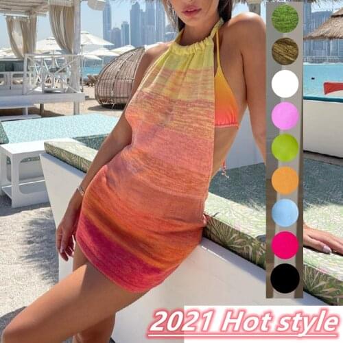 2021 new fashion halter sexy bag butt miniskirt knit temperament skirt beach club party holiday sleeveless dress