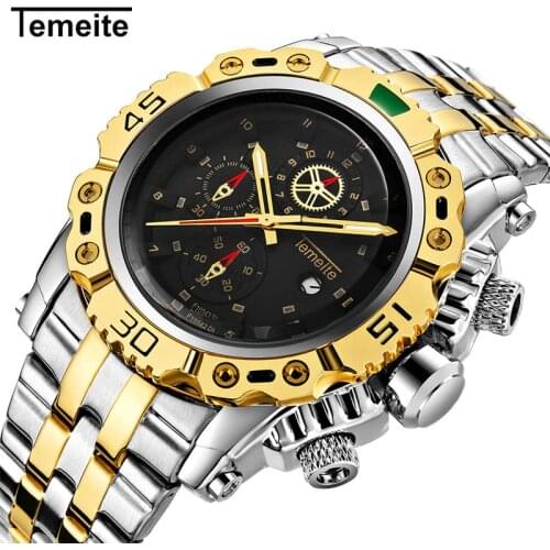 2020 New Mens Watch Fake Three-eye Sports Mens Watch Steel Band Waterproof Quartz Watches full black men watch mens gifts