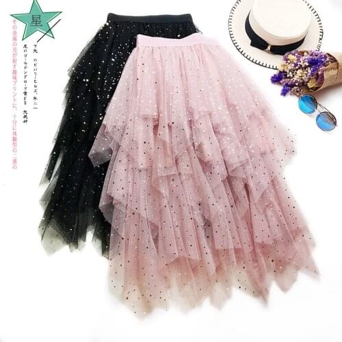 WholeSale New Design Cupcake Sequin Skrit Half Long High Waist TU Tu Irregular Tulle Skirt Mesh Skirts