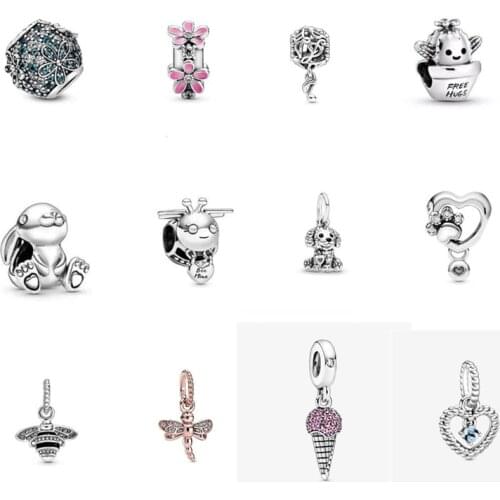 Pave Four-Leaf Clover Charms Fit Pan Bracelets Silver 925 Original 2020 Daisy Flower Bead Women DIY Jewelry