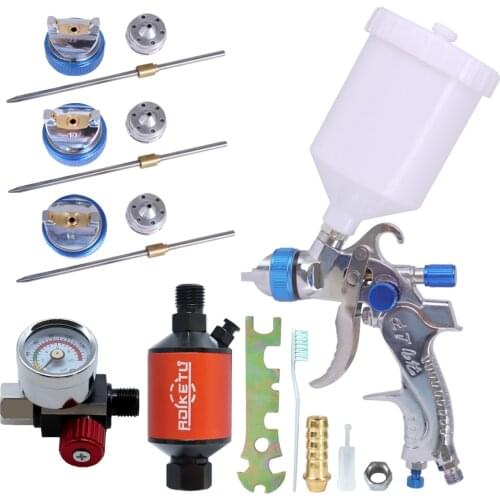 Professional HVLP Spay Gun 1.4/1.7/2.0mm Nozzle Gravity Airbrush +Pressure Regulator + Water And Oil Separator Set