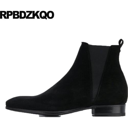 Plus size 2018 pointed toe black ankle short handmade suede big booties autumn mens zipper dress boots shoes genuine leather