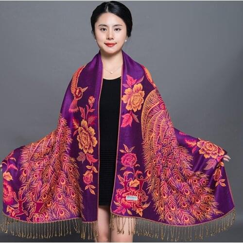 2021 Luxury Brand Peacock Printing Tassel Jacquard Shawl Scarf Lady High Quality Wrap Pashmina Stole Bufandas Muslim Hijab