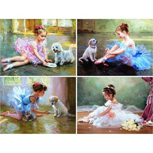 Diy 5d Full Diamond Embroidery Character Round Diamond Ballerina Girl Mosaic Furniture Decoration Hobby Gift