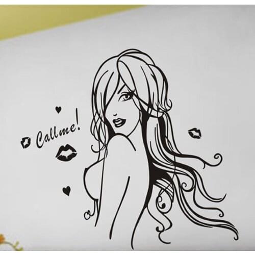 Sexy Long Hair Girl Removable Vinyl Art Decor Wallpaper Vinyl Plane Wall stickers for Living room Home decoration